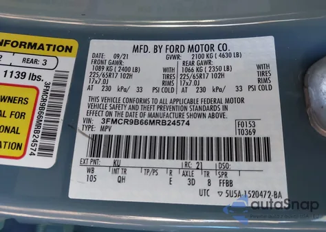 2021 Ford Bronco Sport Big Bend from USA, damaged, VIN 3FMCR9B66MRB24574